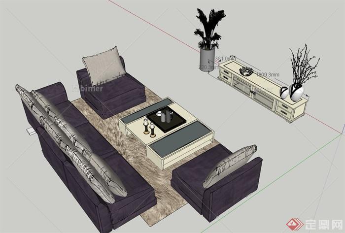 现代沙发、电视柜组合设计SU模型