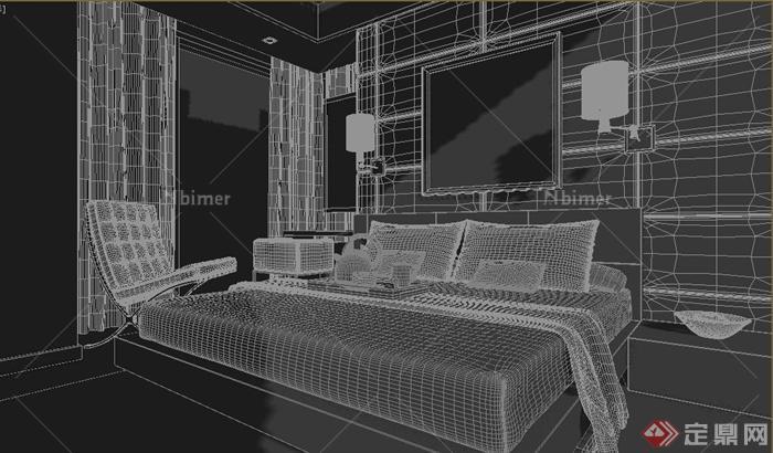 某现代简约中式风格卧室家装设计3DMAX模型