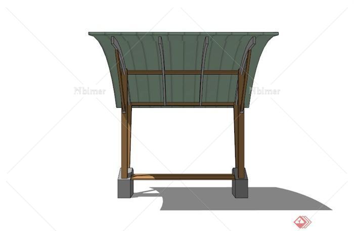 现代弧形廊架坐凳设计SU模型素材[原创]