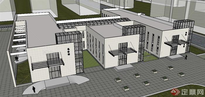 现代风格二层医院建筑设计su模型
