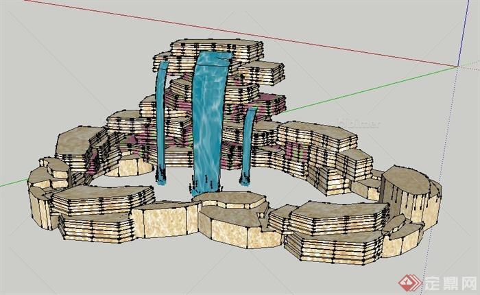 园林景观假山跌水su模型