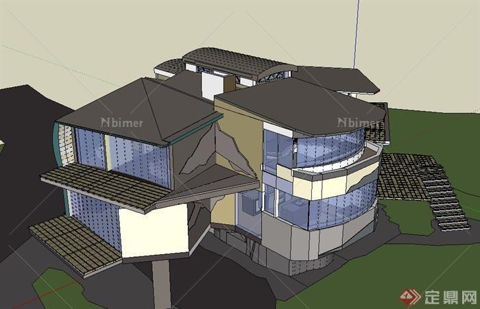 某现代三层堆叠式住宅建筑设计SU模型