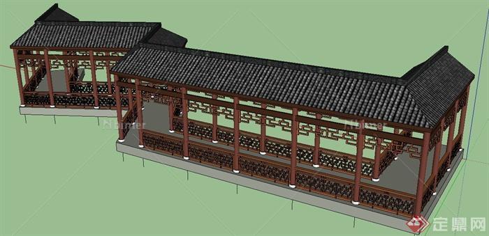 中式风格折线景观长廊设计su模型