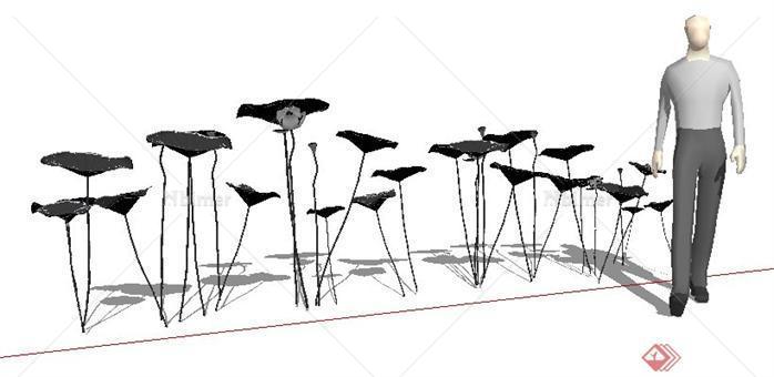 中式景观荷花雕塑SketchUp(SU)3D模型