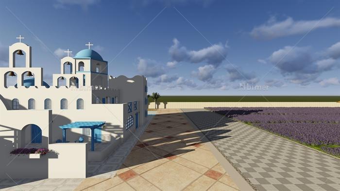 地中海式别墅建筑设计su模型（带效果图）