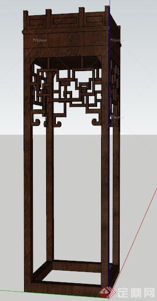 中式植物架花几su模型