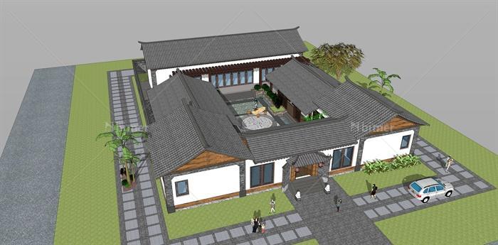 某古典中式风格四合院住宅楼设计su模型[原创]