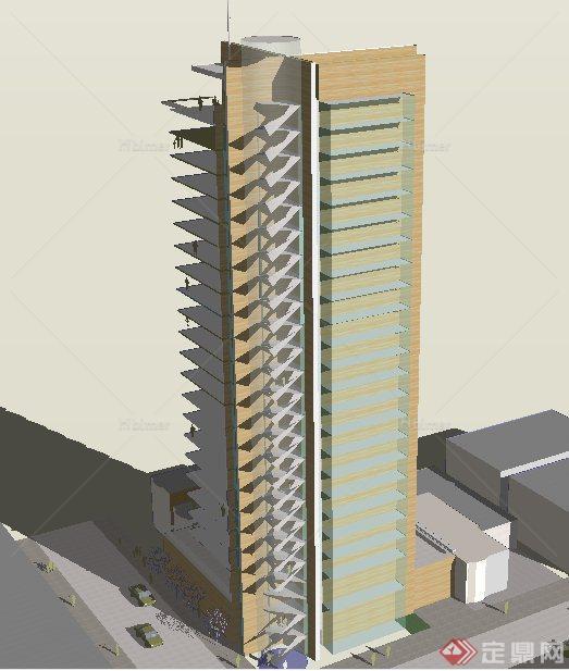 现代风格一栋高层办公楼建筑设计su模型
