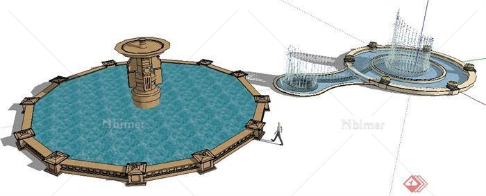 多个欧式喷泉水钵SU模型