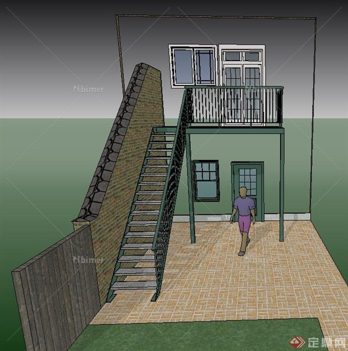建筑节点楼梯、围墙、门窗设计SU模型