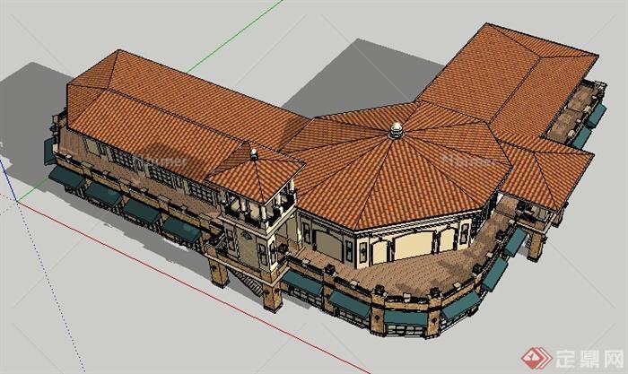 某欧式风格商业街商业建筑设计SU模型