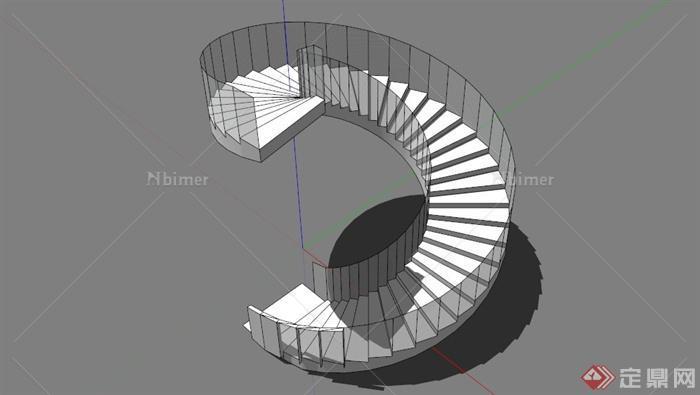 某现代玻璃围栏旋转楼梯SU模型