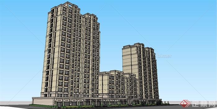 某细致新古典风格高层住宅楼建筑设计SU模型[原创