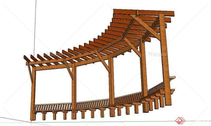古典中式廊架设计su模型（含廊架座椅）