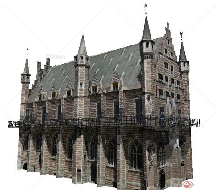 一栋多层欧式风格教堂建筑设计su模型