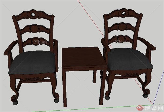 两组中式风格对谈桌椅su模型