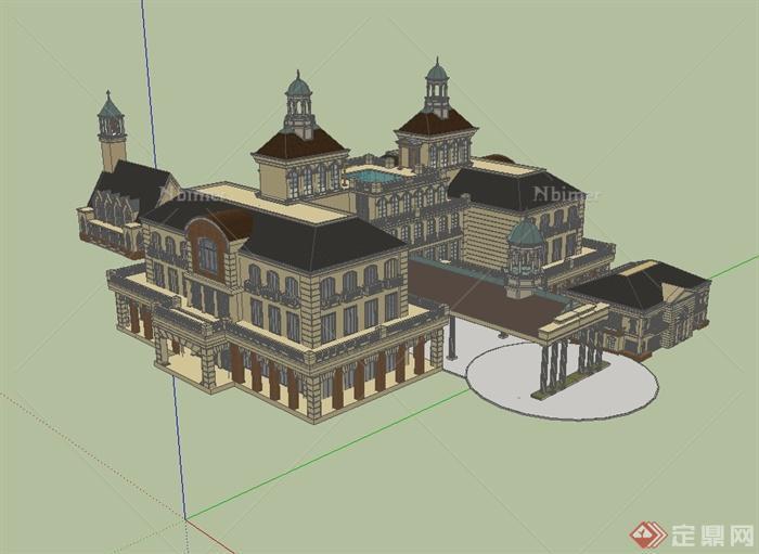某英式风格详细酒店建筑设计su模型[原创]