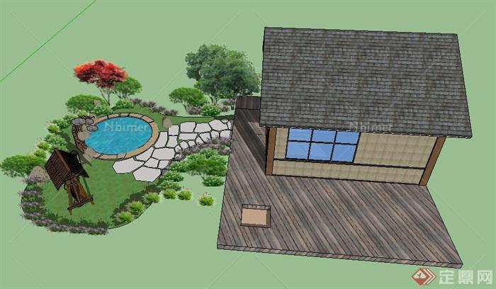 现代风格住宅小屋及庭院景观su模型