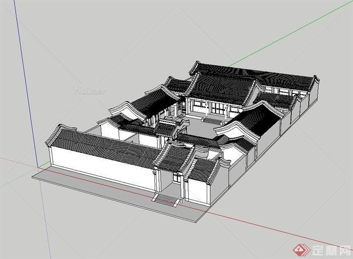 中国古典中式风格四合院建筑su模型[原创]
