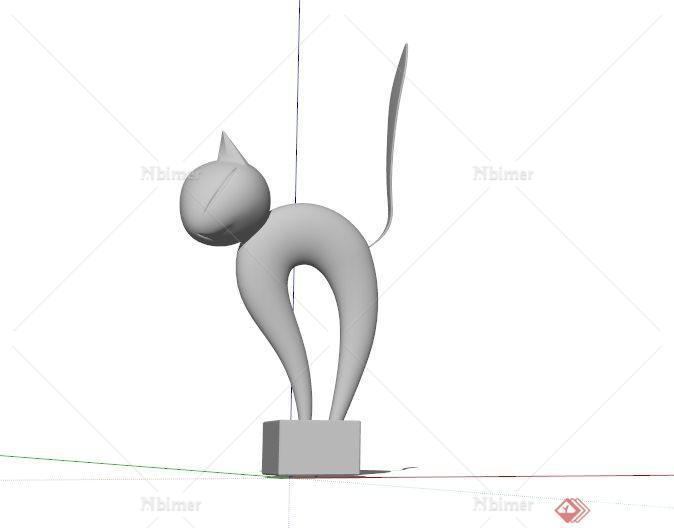 某现代抽象猫雕塑小品SU模型