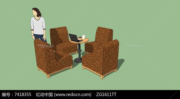 咖啡店单人沙发SU模型