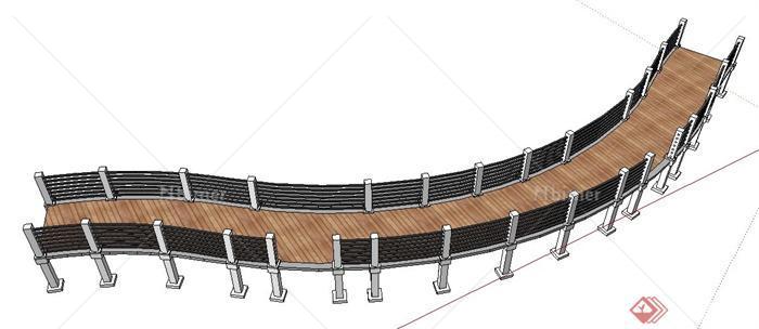 现代风格弧形木栈道su模型
