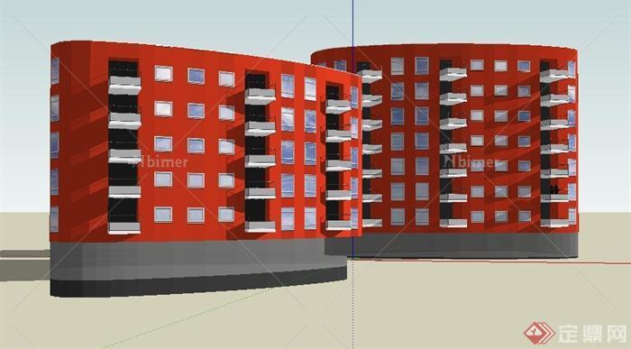 某两栋现代办公楼建筑设计su模型