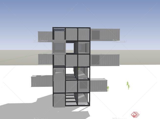欧式某模块组合式集装箱式建筑设计SU模型