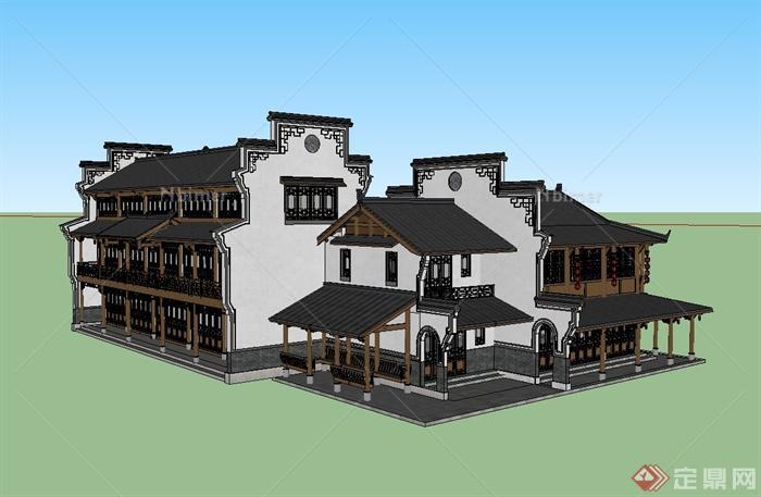 南方古建商住综合建筑设计su模型[原创]