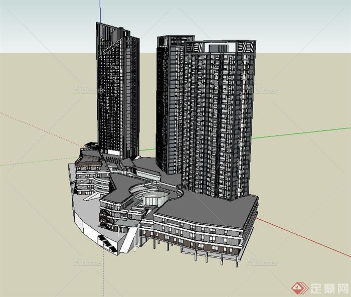 某现代风格详细完整的商业住宅楼综合建筑设计su