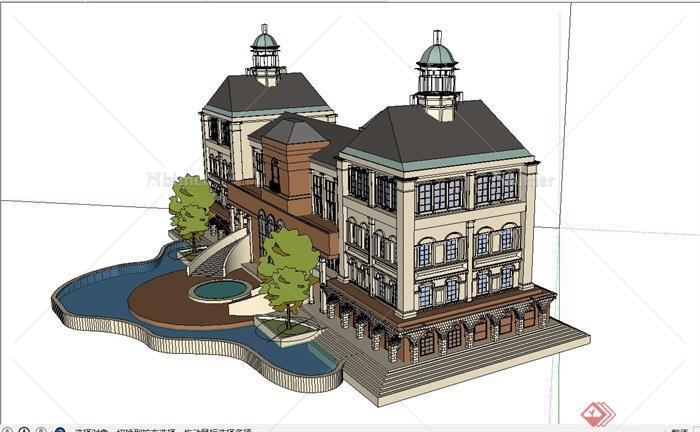 某欧式四层别墅建筑设计SU模型