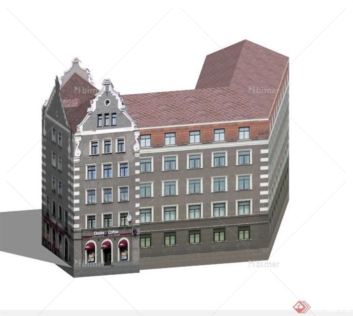 某栋欧式商住楼建筑设计SU模型