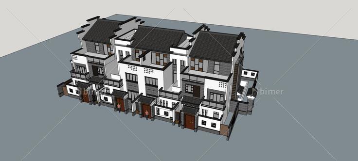 中式联排别墅(81600)su模型下载