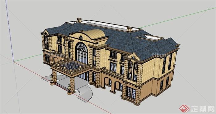 对称式法式会所建筑SU模型[原创]