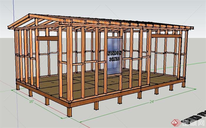 某建筑木制框架SU模型