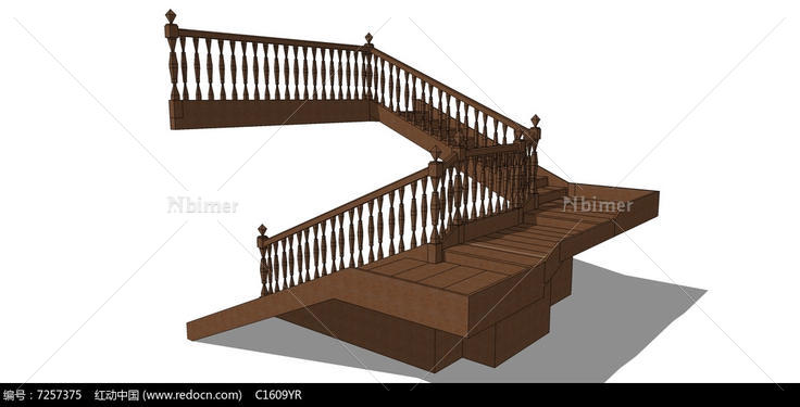 木质U型楼梯SU模型