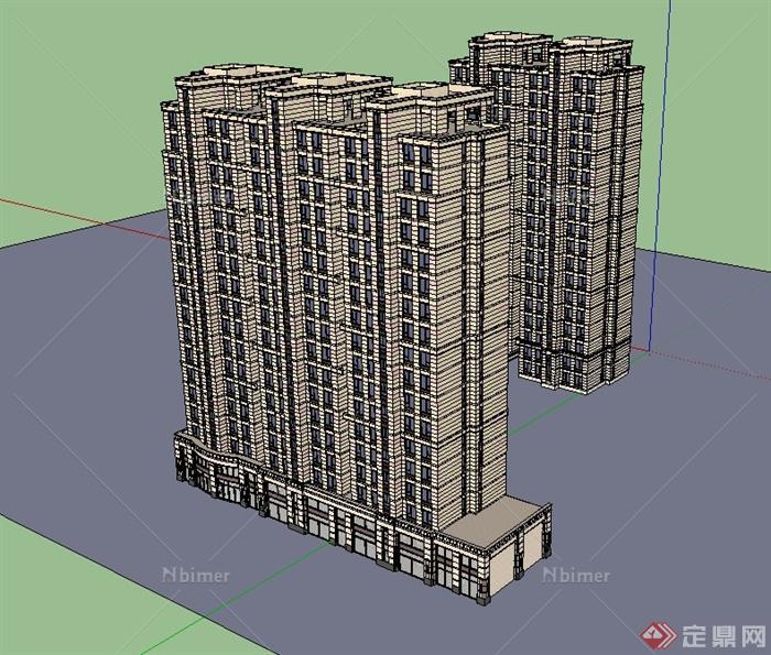 新古典风格详细高层住宅建筑设计su模型[原创]