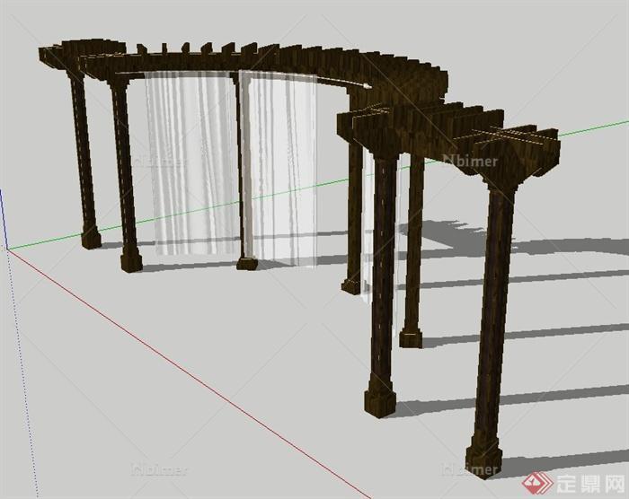 现代凹形廊架设计su模型[原创]