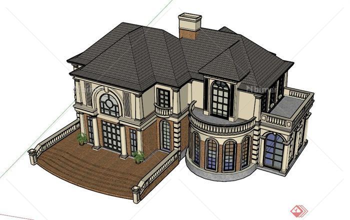 两层欧式别墅建筑设计SU模型