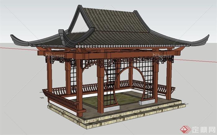 古典中式翘角凉亭设计su模型