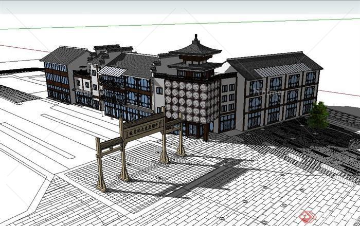 古典中式风格古镇建筑设计su模型[原创]
