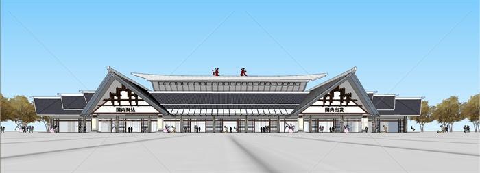 某现代中式风格机场建筑设计su模型[原创]