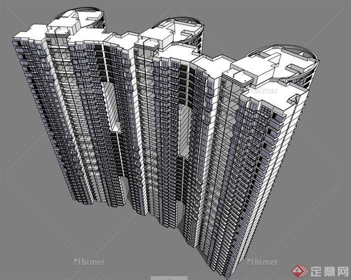 一栋高层住宅居住楼建筑设计su模型