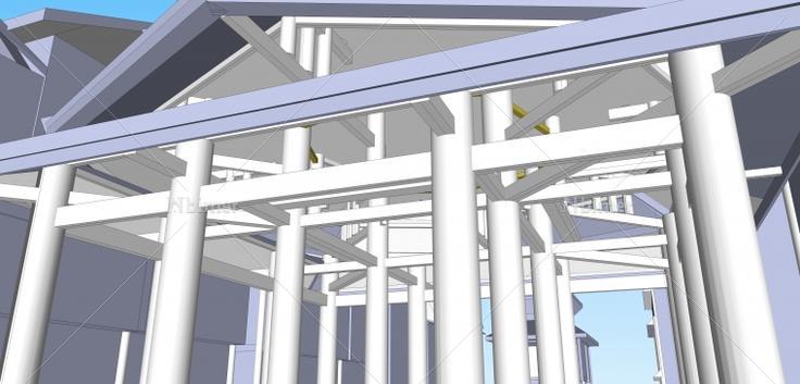 鼓楼SketchUp模型下载分享，有结构穿插，比例经