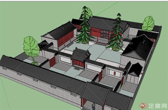 某古典中式四合院建筑设计SU模型