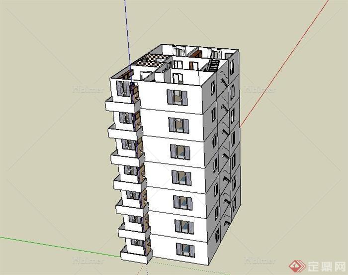 现代某高层独栋住宅建筑设计SU模型