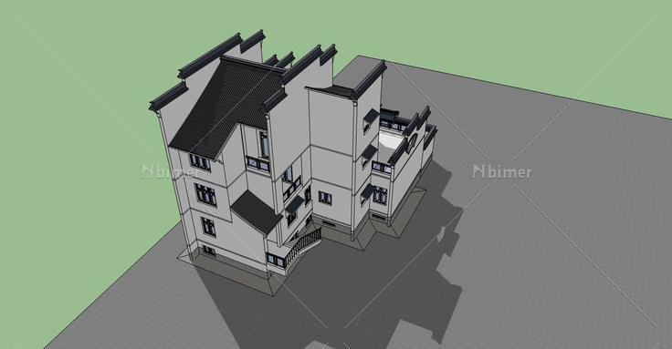 徽派独栋别墅(74125)su模型下载