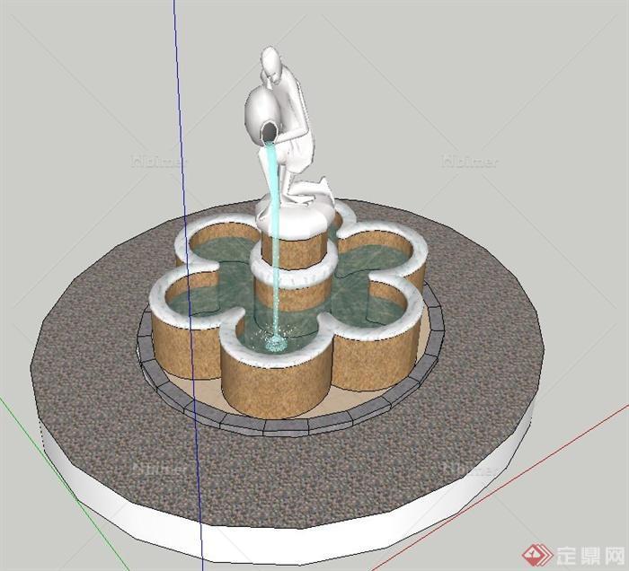 园林景观节点六朵花雕塑水池设计SU模型