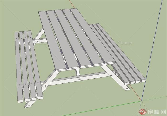某室外连体桌椅设计SU模型