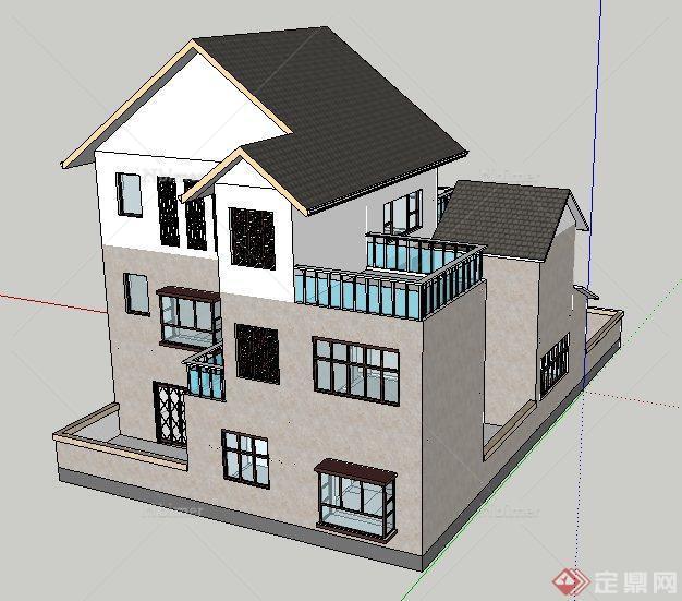 现代新中式别墅住宅建筑设计su模型